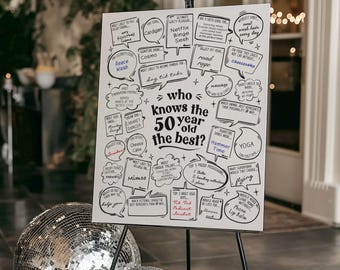 Fun 50th Birthday Party Game Trivia | Who Knows The 50 Year Old Best (Printable Download)