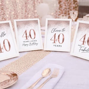 Rose Gold 40th Birthday Party Decoration, Printable Table 40 Sign Bundle Set 4 (Digital)