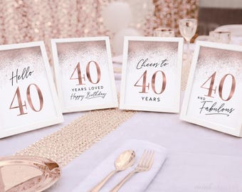 Décoration de fête pour 40e anniversaire en or rose, lot de 4 panneaux imprimables pour table, 4 (numériques)