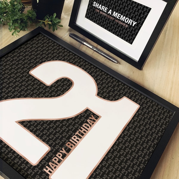 21st Birthday Party Guest Book Alternative, Share A Memory Sign In, Number 21 Happy Birthday Rose Gold Printable Decorations