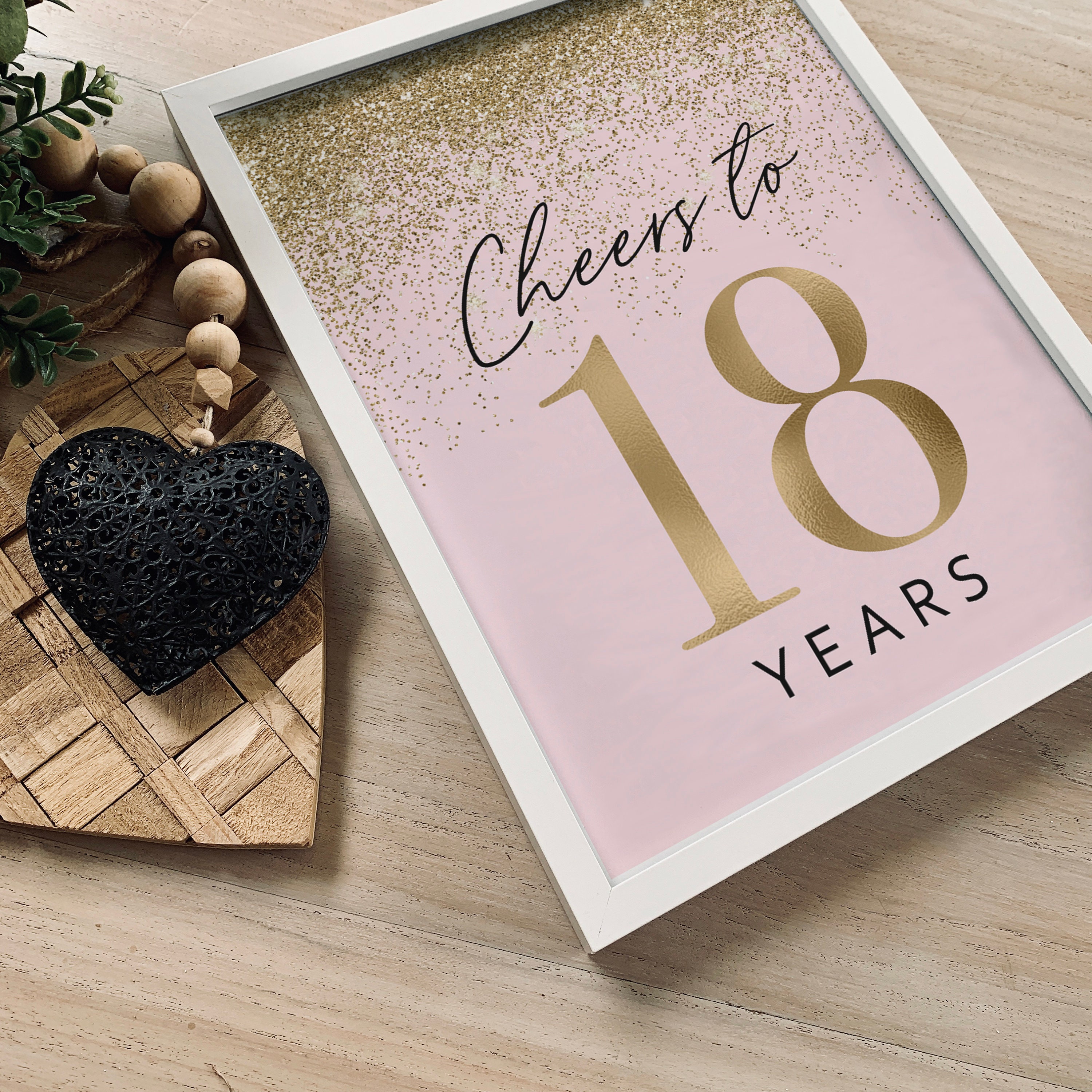 18th Birthday Decorations: Pink & Gold Glitter Printable Table Sign ...