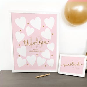 13 Dinge, die wir an Ihnen lieben Rosa Gold Party Dekor, Printable Schild 13.Geburtstag Dekoration Mädchen, Herzen, Tween zu Teenager, Digital