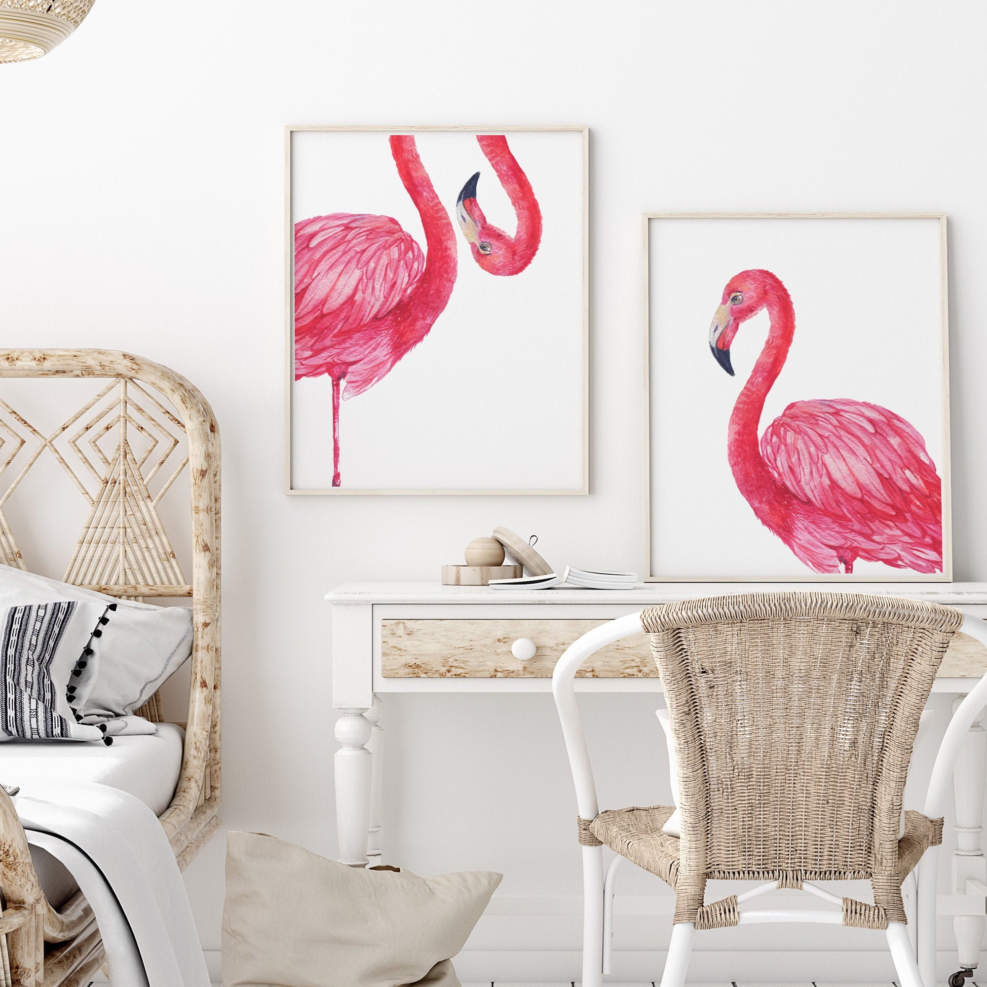 Flamingo Print Set of 2 Flamingo Bedroom Wall Art Printable Etsy