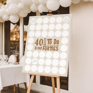 Lista dei desideri per i 40 anni, 40 cose da fare a quarant'anni, modello beige boho stampabile, cartello di compleanno da compilare, libro degli ospiti divertente, obiettivi alternativi entro i 40 anni