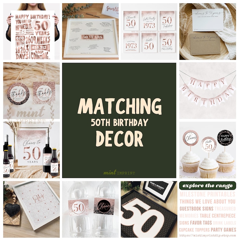 50th Birthday Sign, Rose Gold Black, 50 Things We Love About You (Party Printable) image 7