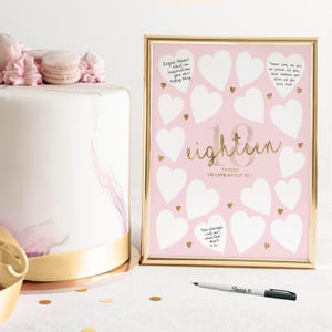 18 cosas que nos encantan de ti: Decoración para fiesta en rosa y dorado / Cartel para el 18 cumpleaños de una chica (imprimible)