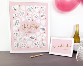 30th Birthday Gift For Her 30 Things We Love About You, Pink Gold Party Decoration Thirty Years of Memories, Signing Board Printable Sign In