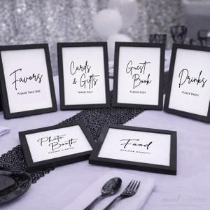 Event Table Signs, Black & White Party Decor, Birthday Anniversary Baby Shower Celebrations (Digital 6 Set Package)