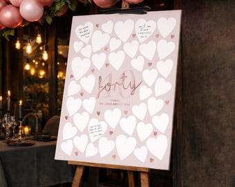 40th Birthday Sign Rose Gold Pink: 40 Things We Love About You Guest Message Board (Printable)