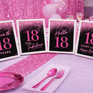 Pinkes 18.Geburtstagsschild | Neon Decorations (druckbares 4er Set)