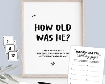 How Old Was The Birthday Guy, Photo Quiz Banner Number Sign Cards, Party Game Guess Man Age, DO1 (Digital Download)