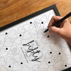 Tablero imprimible "Cincuenta cosas que amamos de ti" / Decoración para fiesta de 50 cumpleaños