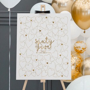 65 Things We Love About You Printable Guest Book Alternative Sign In for 65th Birthday Women or Men, Write Hearts Sixty-Five Reasons Poster