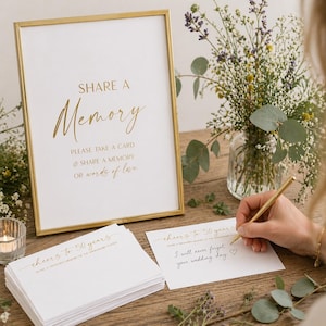 50th Wedding Anniversary Memory Cards and Sign, Golden, Guest Book Alternative, Cheers to 50 Years (Digital)