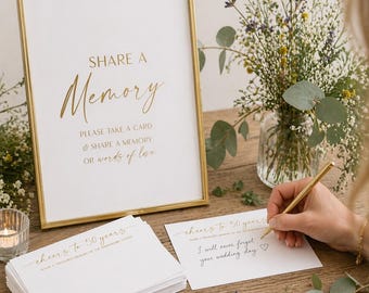 50th Wedding Anniversary Memory Cards and Sign, Golden, Guest Book Alternative, Cheers to 50 Years (Digital)