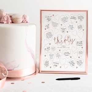Rose Gold 30 Things We Love About You Printable Thirty Reasons We Love You Message Poster Decoration for Womens 30th Birthday Sign In Frame