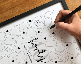 Forty Things We Love About You Printable Sign In Board | 40th Birthday Party Decoration, DO1