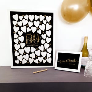 50 Things We Love About You Afdrukbare zwartgouden decoraties voor 50e verjaardag mannen 50e verjaardag Sign In Signature Frame Fifty Reasons Why-poster