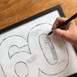 Fête du 60e anniversaire de mariage, célébration de ses 60 ans de mariage, forme de numéro en argent, diamant, livre d'or, cadre Signature imprimable