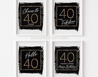 Decoración para 40 cumpleaños, letreros dorados y negros para hombre (juego de 4)