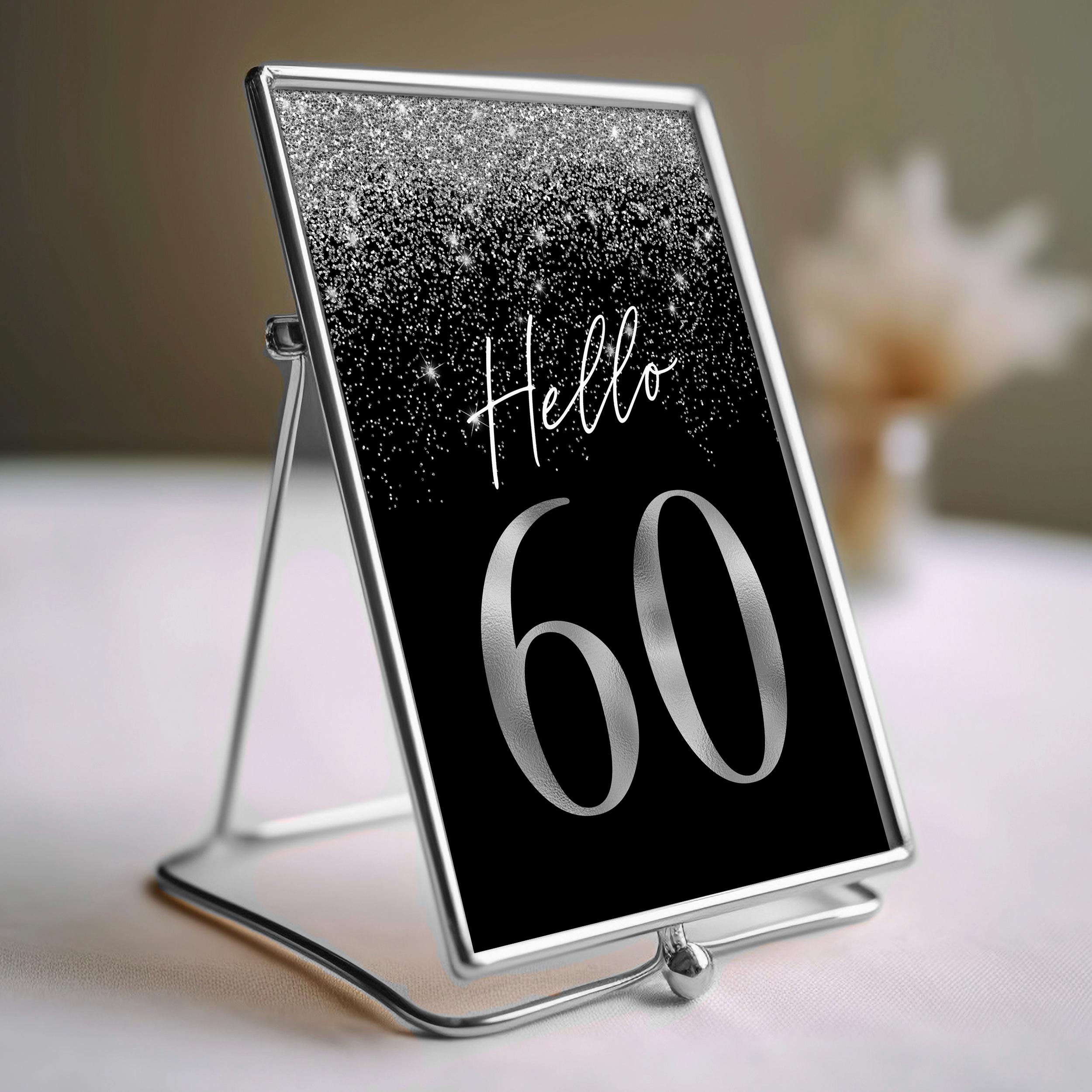 Men's 60th Birthday Signs, Glitter Silver Black Table Decor ...