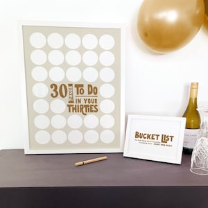 Bucket List 30th, 30 Things To Do In Your Thirties Printable Beige Template Fill In Birthday Sign, Fun Guestbook Alternative 30 Things by 30 image 1