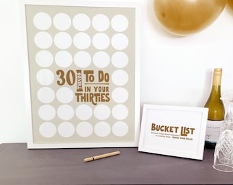 Bucket List 30th, 30 Things To Do In Your Thirties Printable Beige Template Fill In Birthday Sign, Fun Guestbook Alternative 30 Things by 30