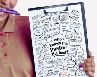 Pastor Appreciation Gift: Funny Trivia Quiz - Printable Church Activity (Digital Download)