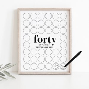 Vierzig Gründe, warum wir dich lieben Druckbare, moderne minimalistische Kreise Partydekoration Männer 40