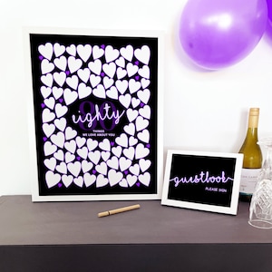 80th Birthday Decorations Purple Black, Eighty Year Old Gifts Women, 80 Things We Love About You Reasons Neon Party Theme Printable Party