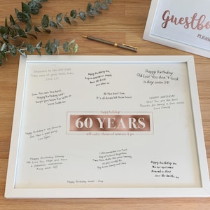 60 Years Signature Board Printable Poster Happy 60th Birthday Rose Gold Well Wishes and Treasured Memories of You, Sixty Years Memories Sign
