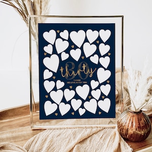 Men's 30th Birthday Sign In Navy Blue Gold, 30 Things We Love About You Printable Gift Card Poster for Him Keepsake Frame Thirty Reasons Why