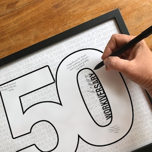 Alternativa alla carta per il 50° anniversario di lavoro per dipendente, collega, capo, celebrazione di 50 anni di servizio, riconoscimento, 50° anniversario di lavoro STAMPABILE