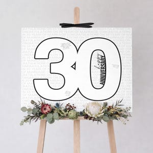 30 Year Wedding Anniversary Party Sign In, Guests Handwrite Messages, Thirty Years Number Shape Poster 30th (Digital)