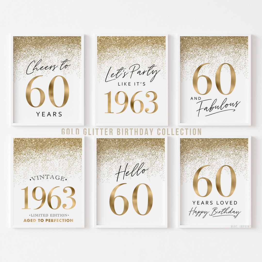 Gold Glitter 60 Number Cut-Outs - 4 Inch Double-Sided Numbers For Birthday Party Decorations