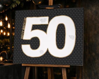 Black Gold 50th Birthday Guest Signing Poster, Number 50 Sign for Men (Digital)
