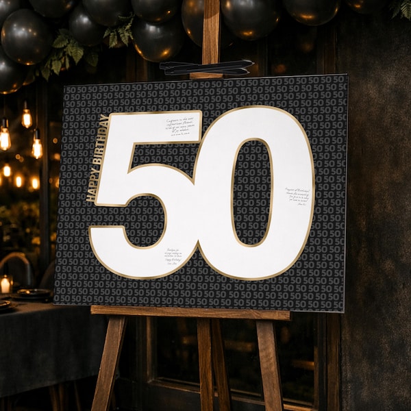 Svartguld 50-årsdagsgästsigneringsaffisch, nummer 50-skylt för män (digitalt)