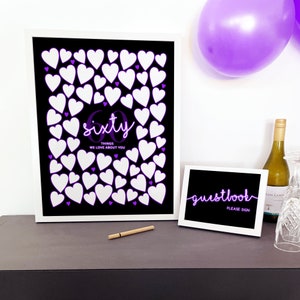 60th Birthday Decorations Purple Black, Sixty Year Old Gifts Women, 60 Things We Love About You Reasons Neon Party Theme Printable Party