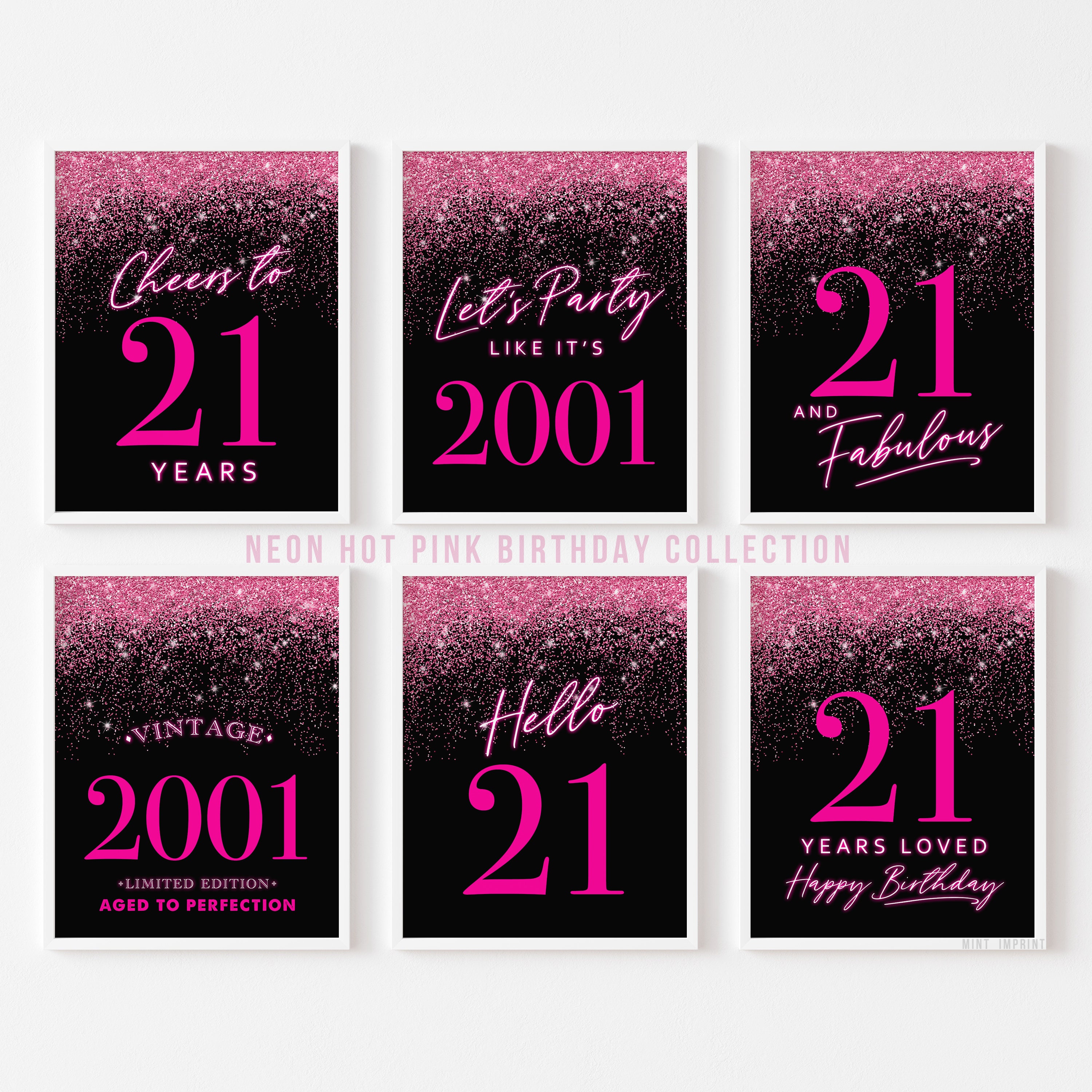 Hot Pink 21st Birthday Decorations Printable Signs Neon Pink - Etsy Denmark