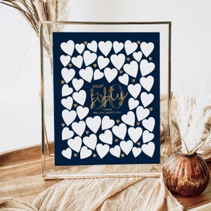 Decorazioni da tavolo per il 50° compleanno da uomo in blu navy e oro: 50 motivi per cui ti amiamo (stampabile)