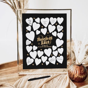 30th Birthday Bucket List Party Sign, 30 Things To Do In Your Thirties Printable, Guest Write On 30 After Thirty Fun Black and Gold Poster