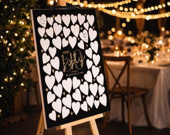 50th Birthday Guest Book Alternative: Black Gold Sign 50 Things, Printable Download