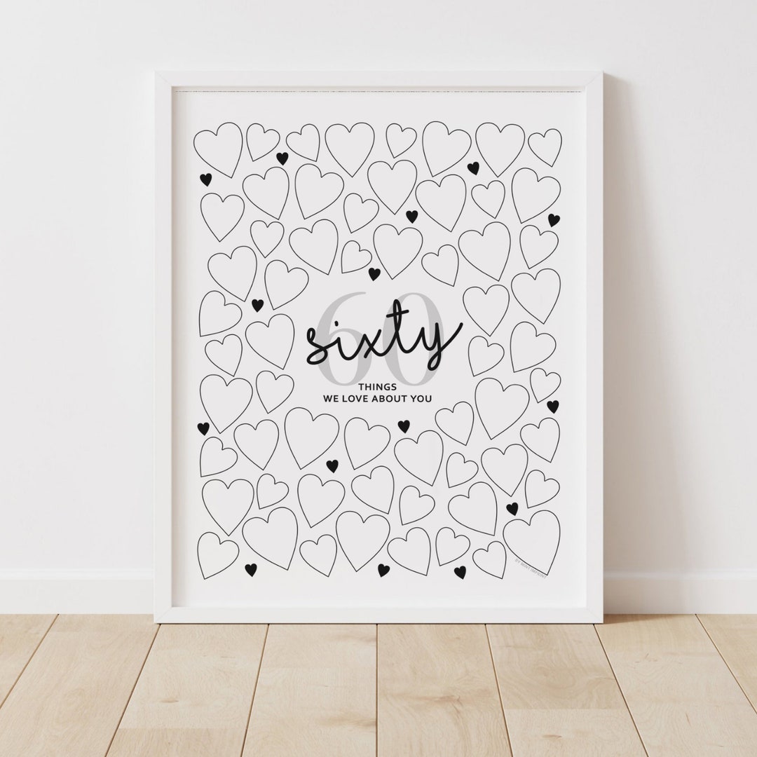 Sixty Things We Love About You Printable Signature Sign in Board, 60th