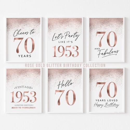 Rose Gold 70th Birthday Party Decorations Printable 70 - Etsy