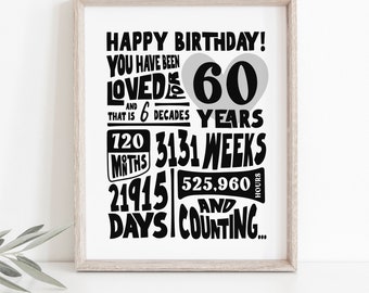 You Have Been Loved For 60 Years Printable Birthday Sign 60th Printable Download Last Minute Gift, Happy Birthday Sixty Birthday Stats