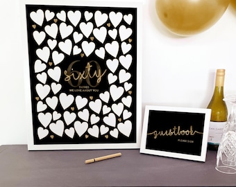 Black and Gold 60 Things We Love About You Printable Template Decorations for Mens 60th Birthday Signature Frame Sixty Reasons Why We Poster