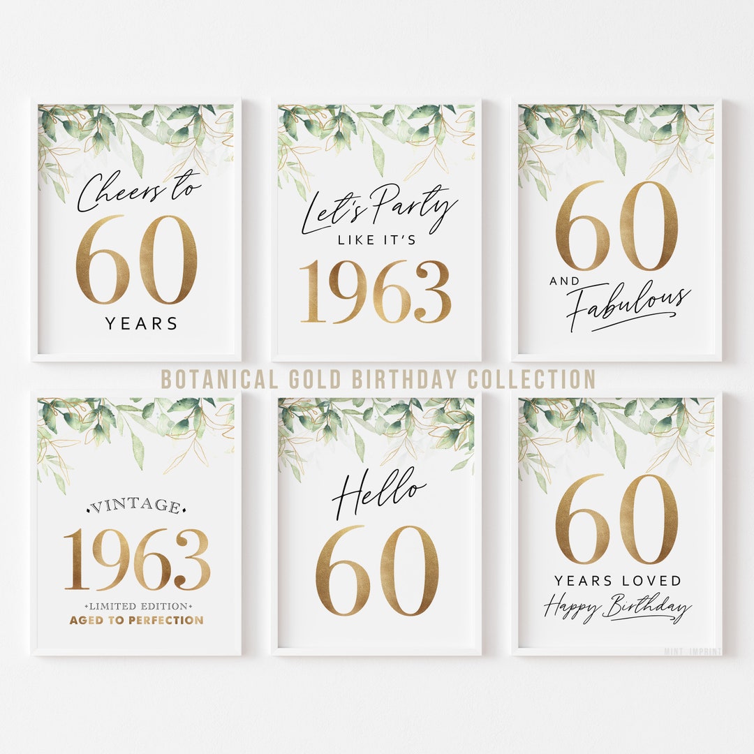 60th Birthday Printable Signs Gold Botanical 60 Signs for - Etsy Australia