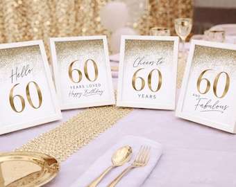 Gold 60th Birthday Party Decorations | Printable 60 Signs Set