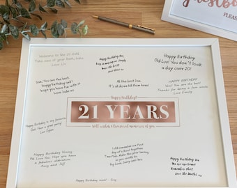 21st Birthday Guest Signature Board, Rose Gold Decoration Women, 21 Years Memories (Printable)