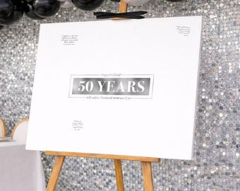 50 Years Birthday Wishes Board | 50th Guest Sign In Silver Treasured Memories